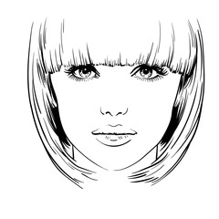 Beautiful girl portrait. Bob hairstyle. Vector. 