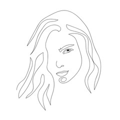 Abstract feminine linear woman face portrait, line art hand drawing of a girl vector illustration