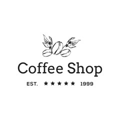 Creative Coffee Shop Concept Logo Design Template, Black and White, Badges