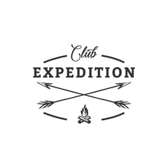 Camping Concept Logo Design Template with Badges, Black and White