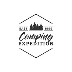 Camping Concept Logo Design Template with Badges, Black and White