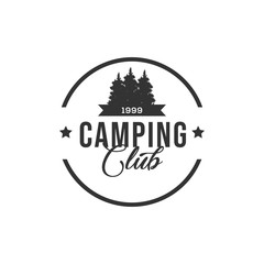 Camping Concept Logo Design Template with Badges, Black and White