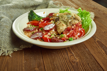 Baked rabbit chorizo rice