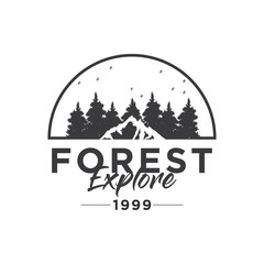 Camping Concept Logo Design Template with Badges, Black and White