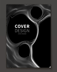 Minimal Ultra thin line bubble fluid geometry covers design. Geometric minimalistic fractal foam. Cool trendy black abstract backdrop for banner, poster, flyer etc. Vector template