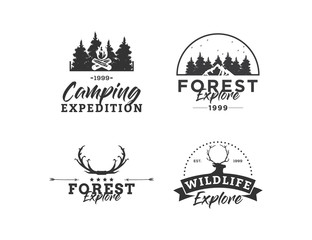 Set of Camping Concept Logo Design Template, Black and White, Badges