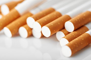 Set Сigarette close up isolated on white background. Smoking. Bad habits. Smoking leads to lung cancer.