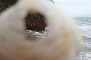Summer picnic by the  cold sea
