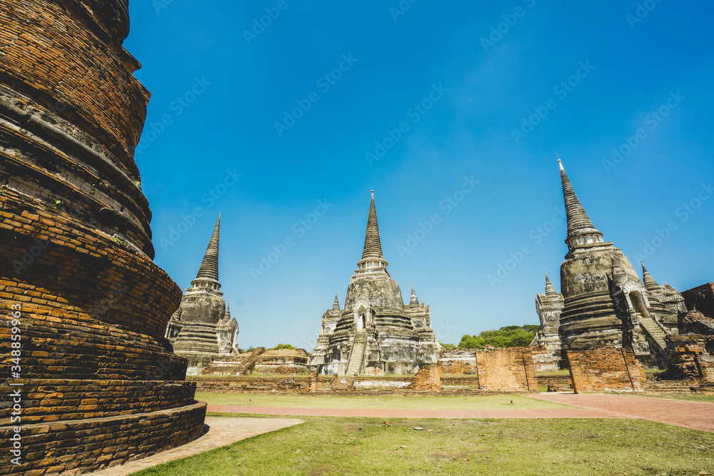 Wall mural phra sri sanphet temple at ayutthaya is an ancient temple of thailand.