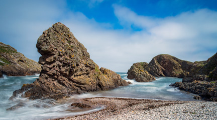 rugged and rocky coast of the Moray Coast at Muckle Clearly, Portnockie