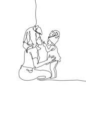 One continuous line drawing, two mothers and sisters enjoying their lipstick