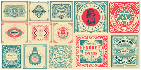 Set of 13  vintage labels. Vector layered - obrazy, fototapety, plakaty