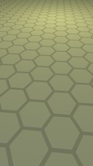 Fototapeta premium Honeycomb with color lighting, on a gray background. Perspective view on polygon look like honeycomb. Isometric geometry. Vertical image orientation. 3D illustration