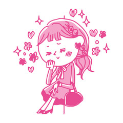 デートの待ち時間を期待して待つ女性のイラスト