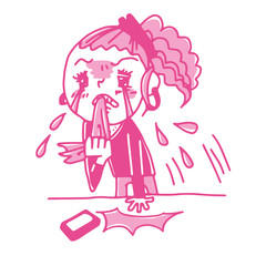 理不尽なことに悔し泣きを堪える女性社員のイラスト