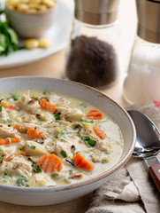 Bowl of Creamy Chicken and Rice Soup