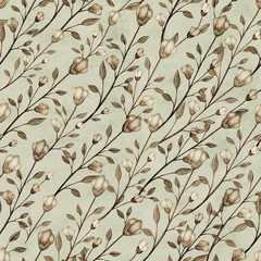 Vintage floral seamless pattern, pencil hand drawn illustration. Vintage floral design for textile, beige wallpaper or scrapbooking paper.