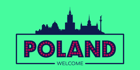 Fototapeta premium Poland skyline silhouette flat design typographic vector illustration.