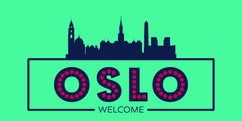 Oslo skyline silhouette flat design typographic vector illustration.