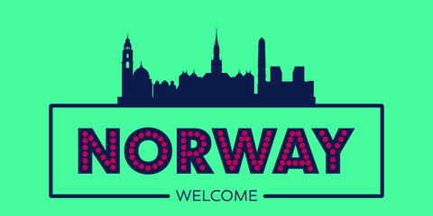 Obraz na płótnie Canvas Norway skyline silhouette flat design typographic vector illustration.