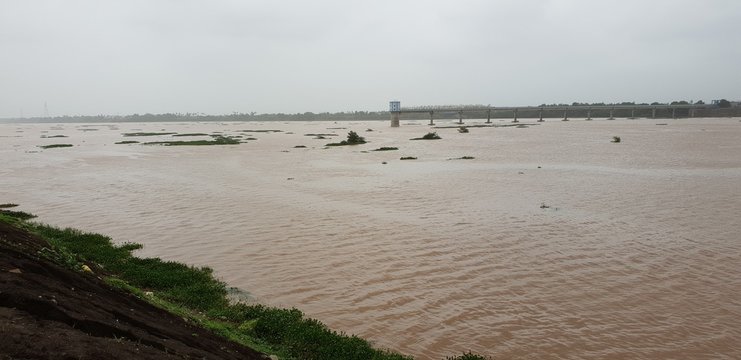 Tapi River is the main river in the gujarat of india. During The Eveing Sunset Panorama.