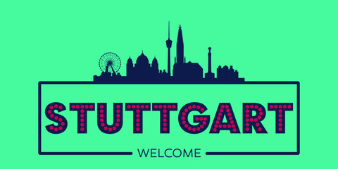 Stuttgart skyline silhouette flat design typographic vector illustration.