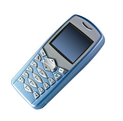 celular vintage azul sobre fondo blanco. blue vintage cell phone on white background