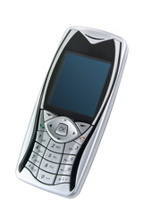celular antiguo plateado sobre fondo blanco, vintage. silver old cell phone on a white background, vintage.