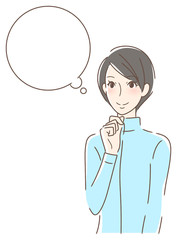 笑顔で想像する女性