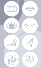 Highlight Cover Stories. Fashion set for bloggers. Frame fashion style.Womans set of icons design. Minimal layout.