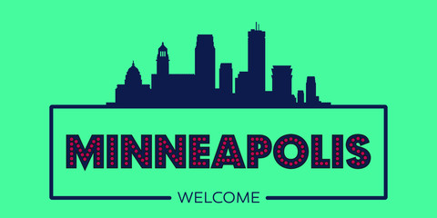 Minneapolis skyline silhouette flat design typographic vector illustration.