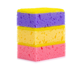 Stack cleaning washing sponges on white background isolation