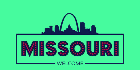 Missouri skyline silhouette flat design typographic vector illustration.
