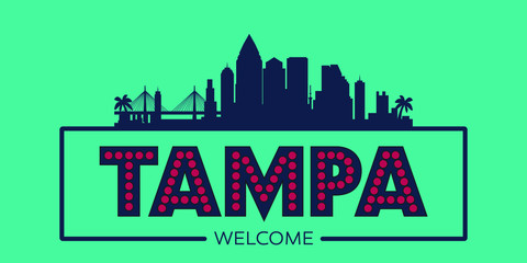 Tampa Florida skyline silhouette flat design typographic vector illustration.