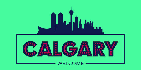 Fototapeta premium Calgary skyline silhouette flat design typographic vector illustration.