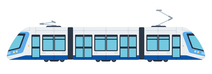 Flat design municipal, city electric tram vector icon. - obrazy, fototapety, plakaty