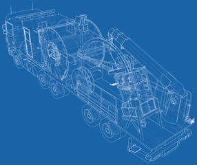 Coiled tubing machine technical wire-frame. EPS10 format. Vector created of 3d.