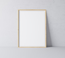 Vertical wooden empty frames in modern design on minimal gray background, A3, A4 size