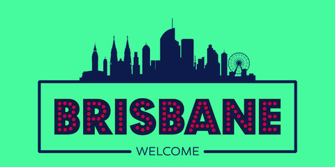 Obraz premium Brisbane skyline silhouette flat design typographic vector illustration.