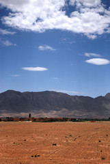 Distant village at the base of the Atlas Mountains in remote Morocco
