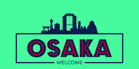 Osaka skyline silhouette flat design typographic vector illustration.