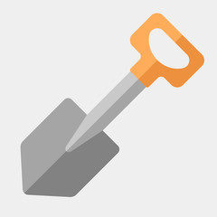 Travel shovel with orange handle. Flat vector illustration.