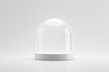 Modern pedestal or podium stand on blank product background with dome glass concept. Modern display...