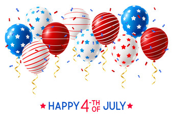 Independence day greeting card with color balloons and confetti