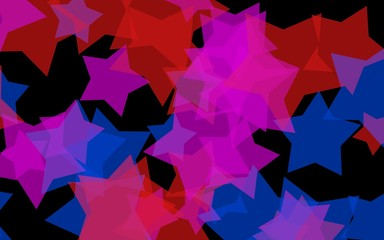 Multicolored translucent stars on a dark background. Orange tones. 3D illustration