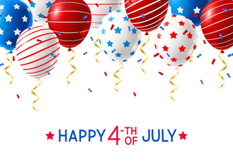 Independence day greeting card with color balloons and confetti
