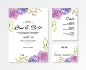 Wedding card invitation template with watercolor flower