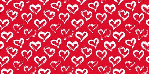 Fototapeta premium Seamless heart pattern. Hand painted ink brush