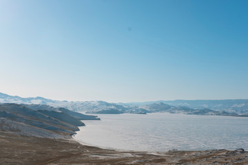 Fototapeta na wymiar iced lake in mountains