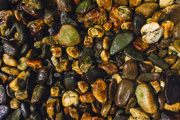 Flat shiny stones on the beach in Lipe. Thailand